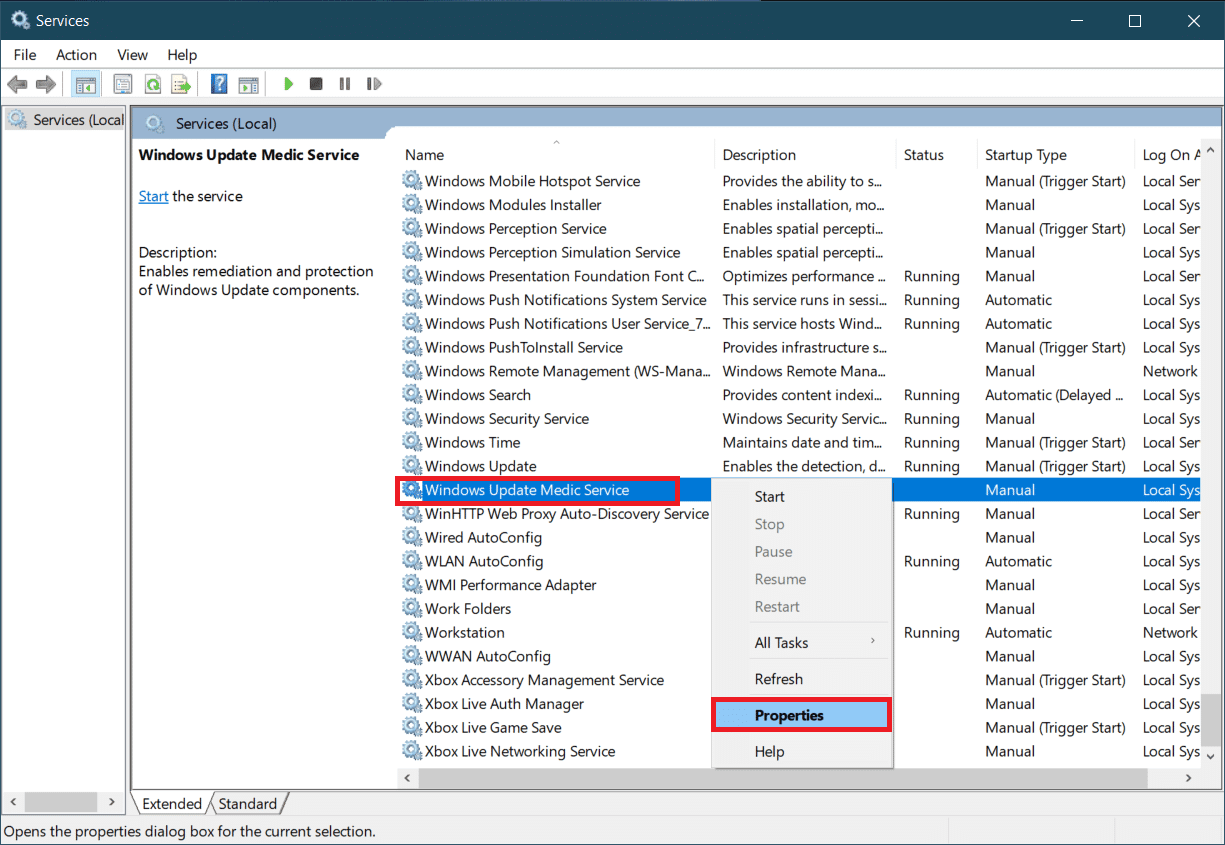 Eigenschappen optie.  Hoe WaasMedicSVC.exe hoog schijfgebruik in Windows 10 te repareren