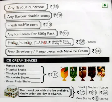 Natural Ice Cream menu 