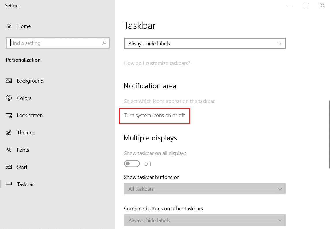 sélectionnez Activer ou désactiver les icônes système.  Comment créer un bureau minimaliste sur Windows 10