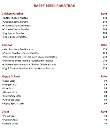 Happy Singh Paratha menu 