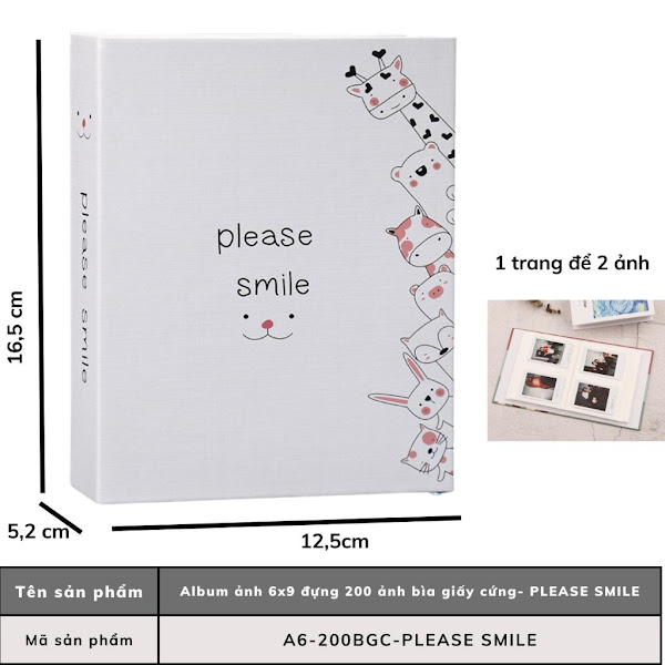 Album ảnh 6x9 đựng 200 ảnh, mẫu Please Smile tấm bìa cứng siêu đẹp tại In Ảnh Theo Yêu Cầu