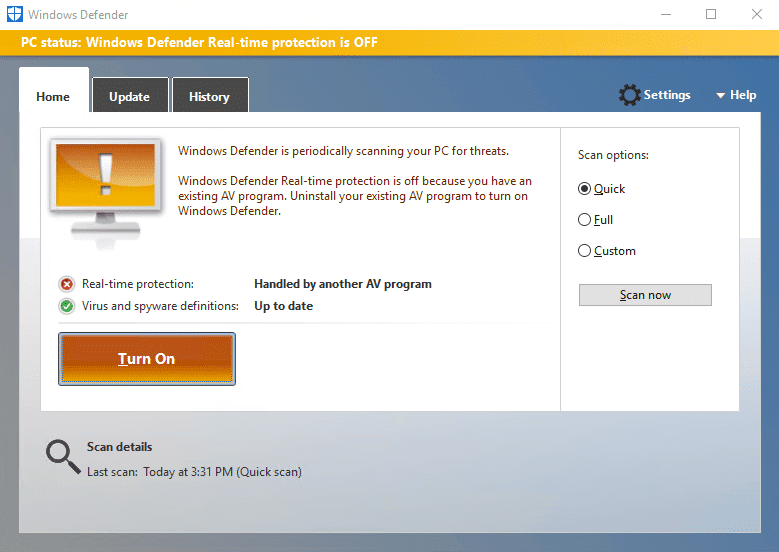 Oprava Nelze zapnout program Windows Defender