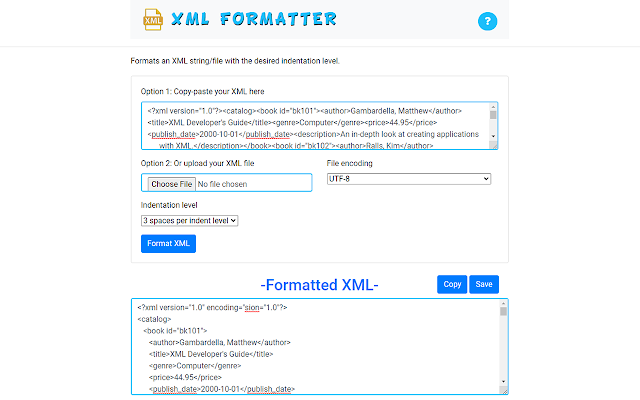 Screenshot of XML Formatter