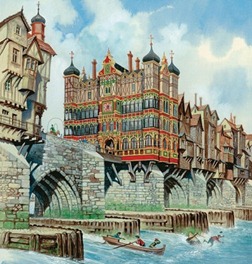 Old London Bridge.  Original artwork for Look and Learn or Treasure (issue yet to be identified). 