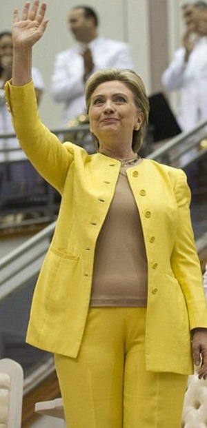 hillary canary yellow suit