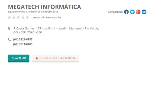 Megatech Informática, R. Costa Gomes, 167 - Parque Bandeirante, Rio Verde - GO, 75905-623, Brasil, Loja_de_informática, estado Goias