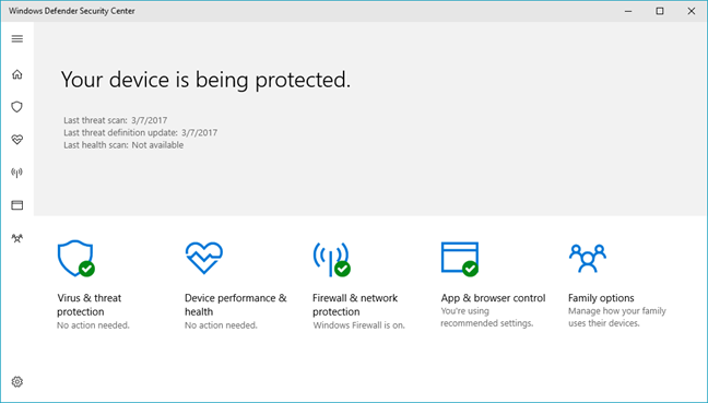 Centro de seguridad de Windows Defender