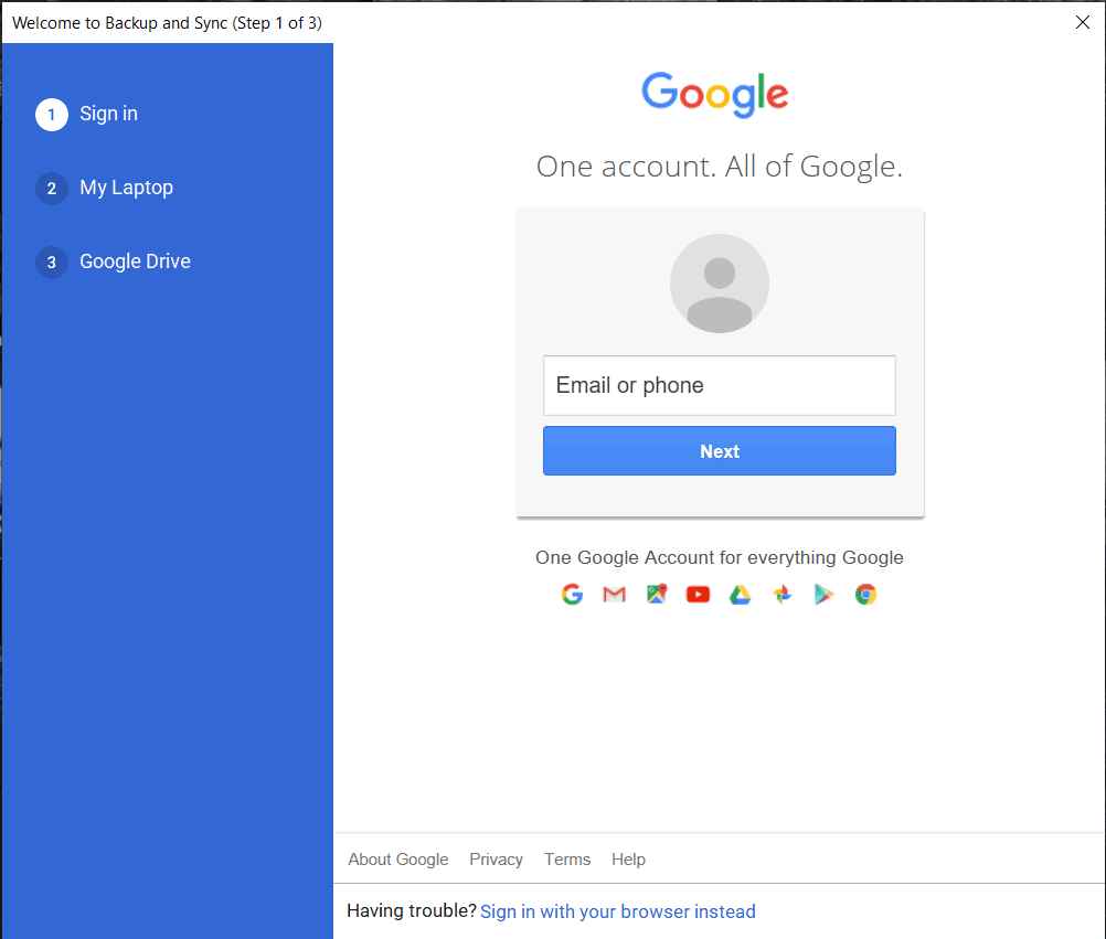 Log in op het Google-account waarin u alle gegevens wilt samenvoegen |  Meerdere Google Drive- en Google Foto's-accounts samenvoegen