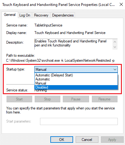 ในแท็บ General ให้ตั้งค่า Startup type เป็น Disabled  วิธีแก้ไข Skyrim Crash ไปยังเดสก์ท็อป