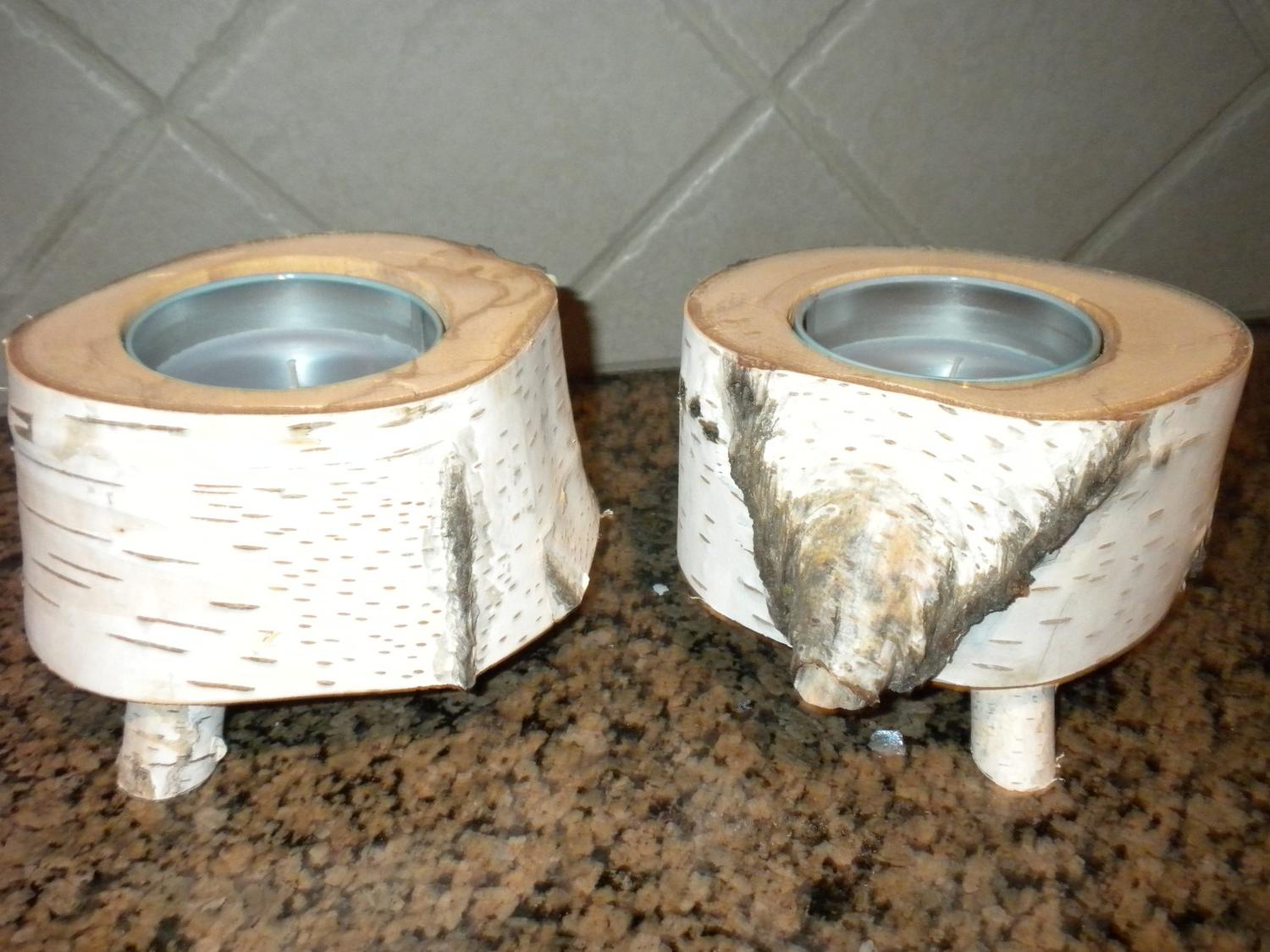 2 White Birch Candle Holder