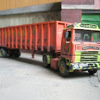 Bedford TM artic tipper. Built some years ago using one of the early wide-cab castings, this one needed some reworking around the bumper and step area to get it looking like the prototype. The model sits on an old Motorway Models chassis, and the trailer is scratchbuilt on a Langley tandem bogie. The real