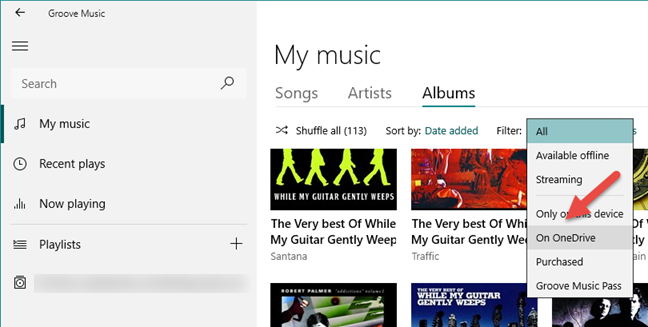 Groove Muziek, OneDrive, streaming