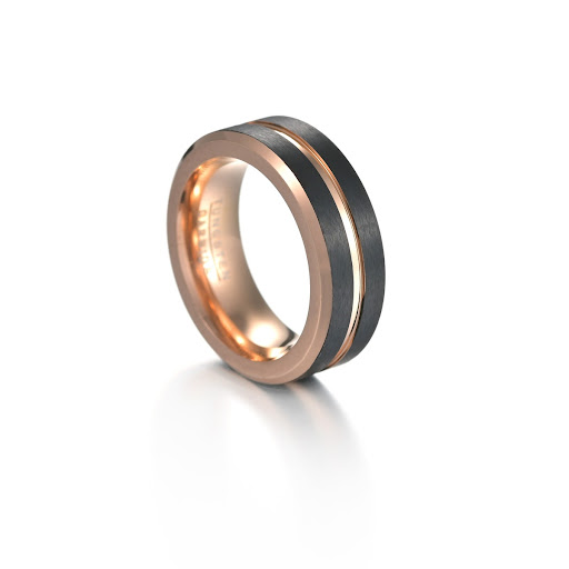 Title 4, Mens Tungsten Steel Rose Gold Black Ring, a du...