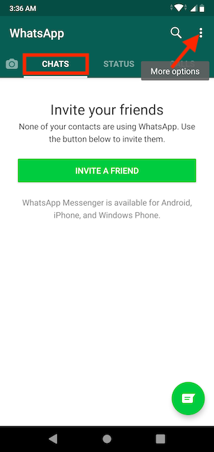 Tik op Meer opties in WhatsApp voor Android