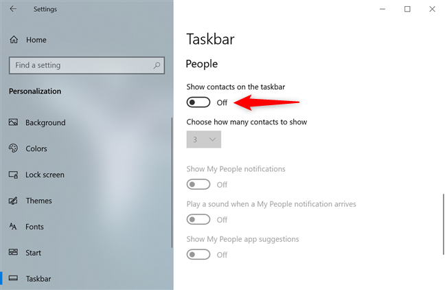 Verwijder in Windows 10 het pictogram Personen met behulp van de taakbalkinstellingen