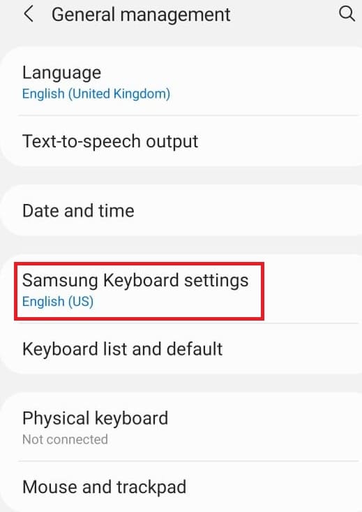 Toque en la configuración del teclado Samsung.