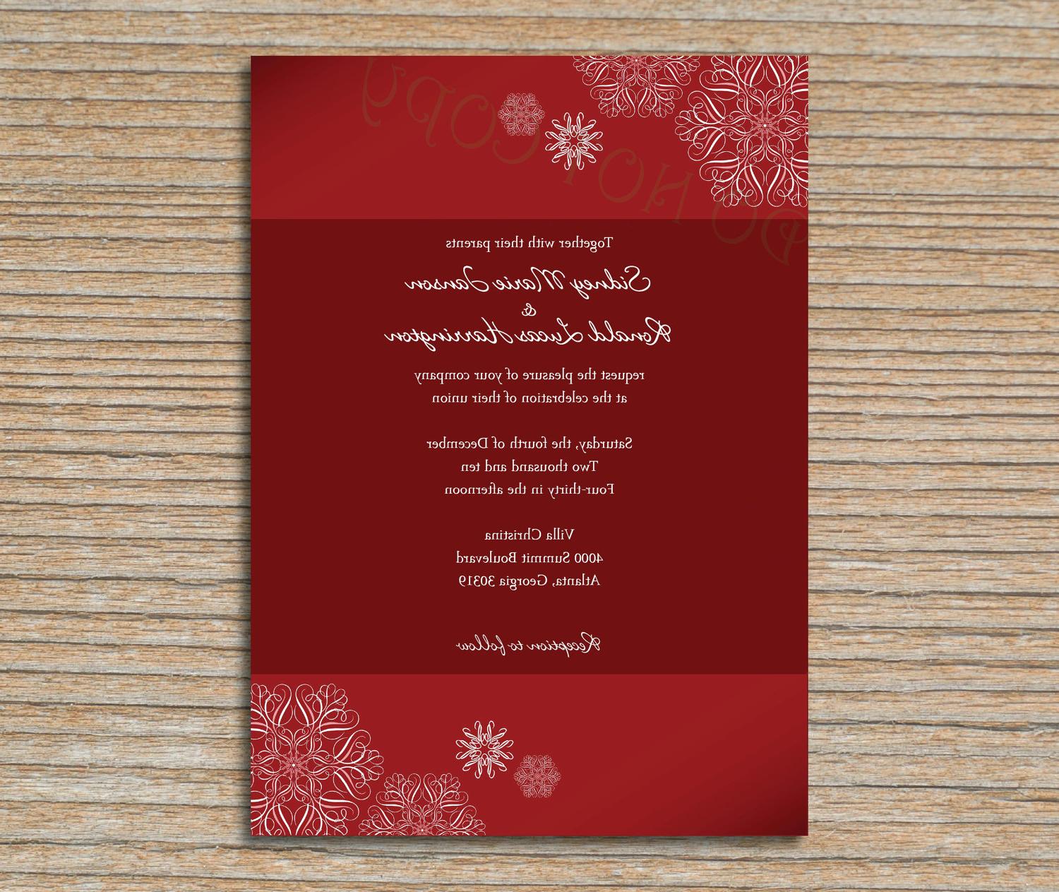 Wedding Invitation - Snowflakes in Red and White - Winter Holiday or