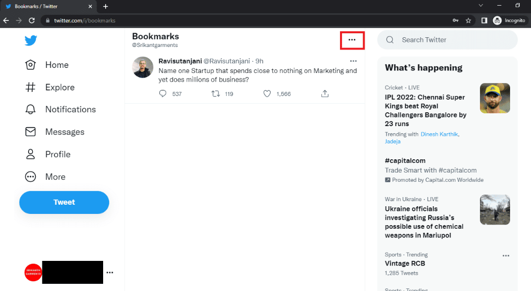 Klik op de knop Meer in de Twitter Desktop-weergave