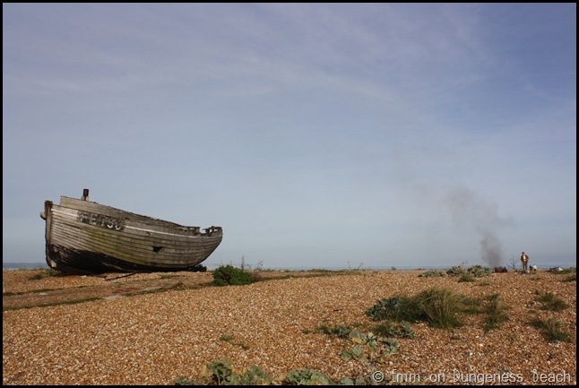 Boat and smoke on Dungeness beach