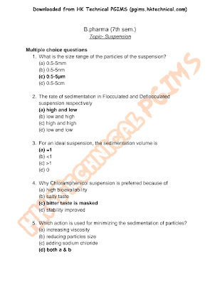 MCQ on Suspension 3rd Semester B.Pharmacy ,BP302T Physical Pharmaceutics I,BPharmacy,Handwritten Notes,BPharm 7th Semester,BPharm 3rd Semester,Important Exam Notes,Physical Pharmaceutics,Suspension,