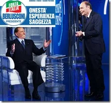 Silvio Berlusconi con Bruno Vespa e il manifesto di Forza Italia