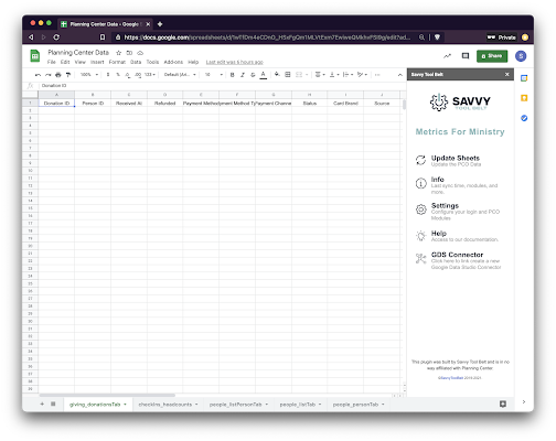 Screenshot of Metrics for Ministry