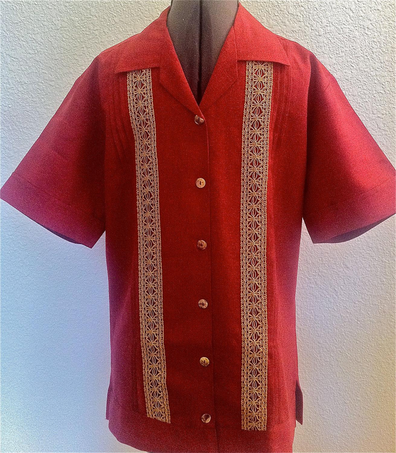 RED Hemp Guayabera, Wedding,