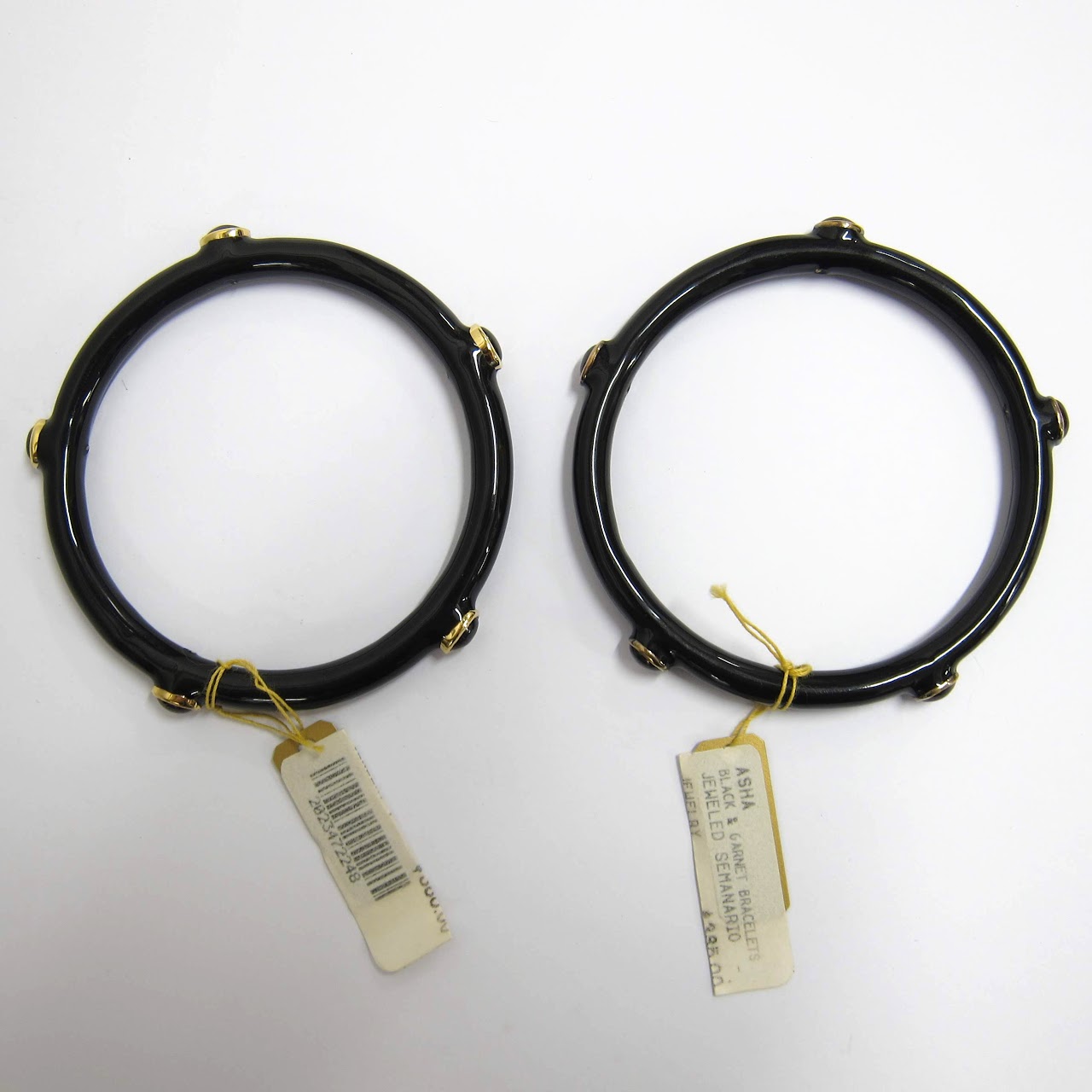 Black Enamel  & Garnet NEW Bangle Pair