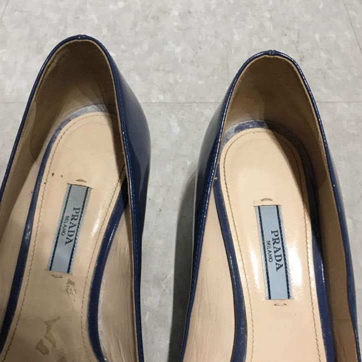 Prada Blue Patent Leather Kitten Heels