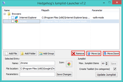 Lanceur de listes de raccourcis, personnalisé, liste de raccourcis, barre des tâches, Windows