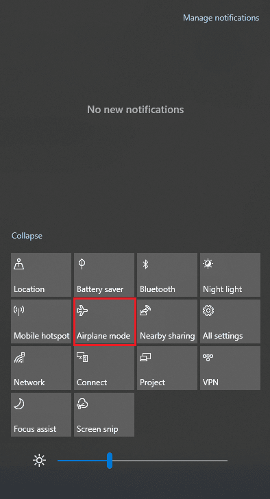 Si el modo Avión está activado, haga clic en la configuración para desactivarlo.  Arreglar la opción WiFi que no se muestra en Windows 10