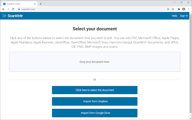 Screenshot of ScanWritr Online