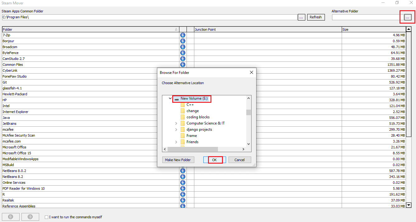 Cliquez sur le bouton OK après avoir sélectionné le dossier d'emplacement