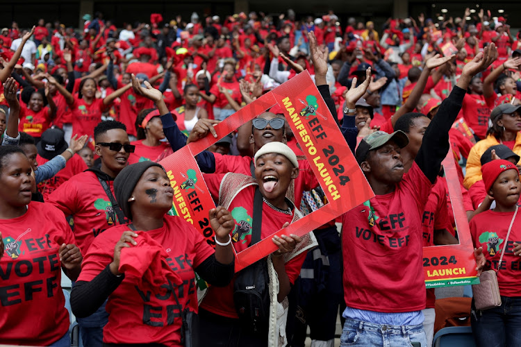 EFF supporters at the party's manifesto launch at Moses Mabhida Stadium in Durban ahead of the general elections this year.