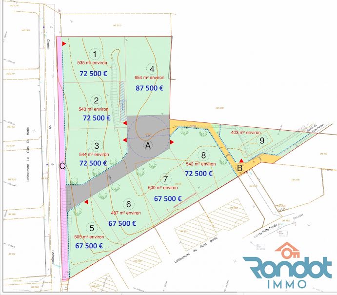 Vente terrain  654 m² à Marcilly-sur-Tille (21120), 87 500 €