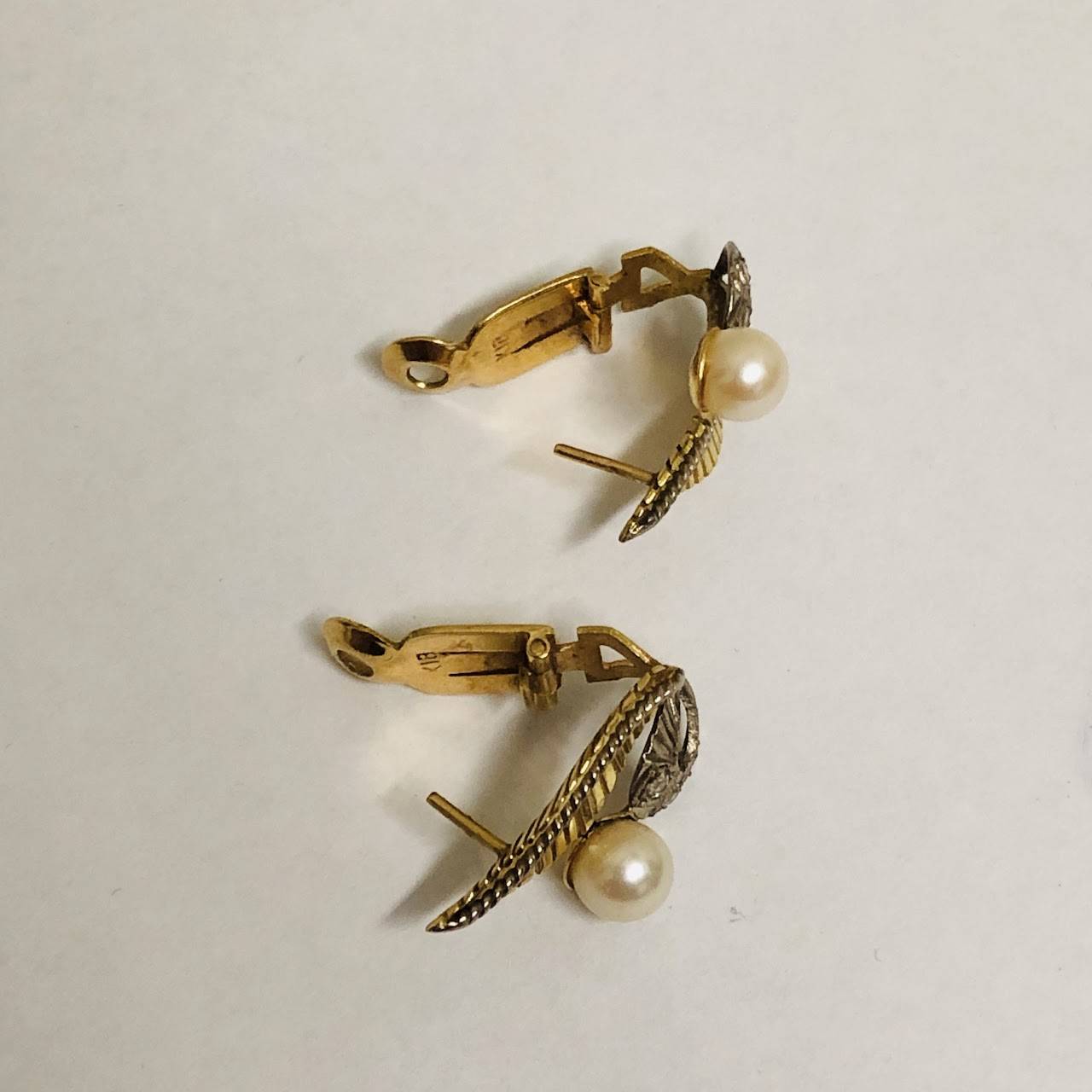 18K Gold, Stone, and Pearl Earrings