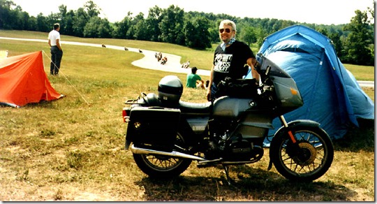 John Flora with his 1981 R100RS at Grattan Speedway near Grand Rapids, Mich., the weekend of July 4, 1987. Flora made the long weekend ride to the Mackinac Straits bridge and back with Tim and Linda Balough and Doug Poucher.