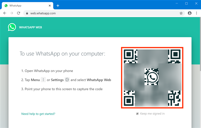 WhatsApp Web geeft een QR-code weer