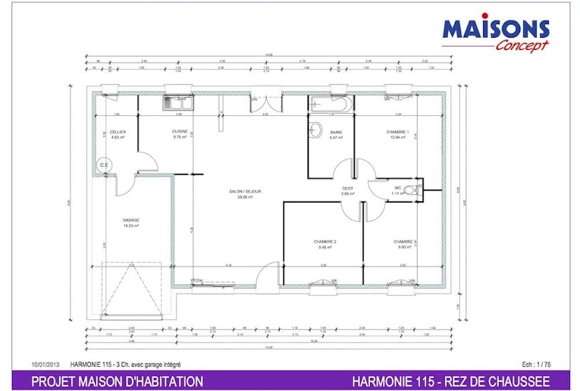  Vente Terrain + Maison - Terrain : 414m² - Maison : 82m² à Dompierre-sur-Yon (85170) 