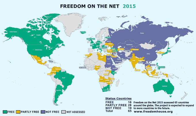 Freedom on  the Net 2015 Map