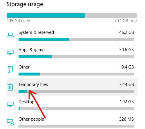 Haga clic en los archivos temporales