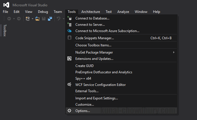 How to launch the options window in Visual Studio 2015 (www.kunal-chowdhury.com)