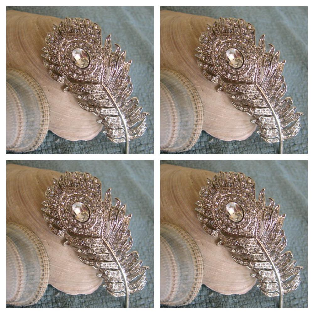 4 Peacock Hair Brooches Bridal