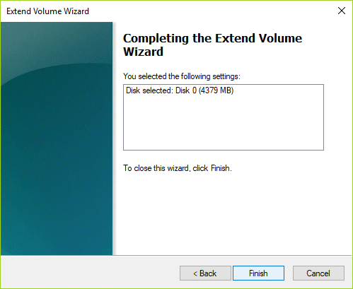 คลิก เสร็จสิ้น เพื่อดำเนินการ Extend Volume Wizard ให้สมบูรณ์