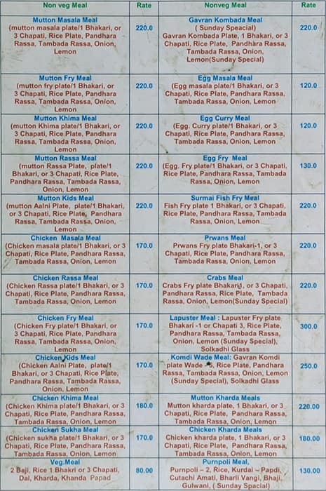 Kolhapuri Thaska menu 