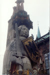 Statue of Roland, the traditional guardian of Bremen.  Downtown Bremen, Germany.