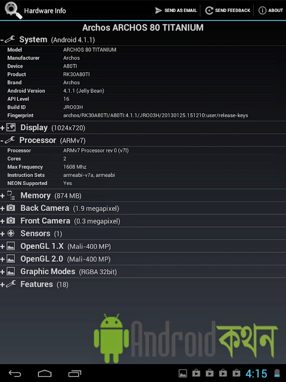 Hardware info তে Archos 80 Titanium