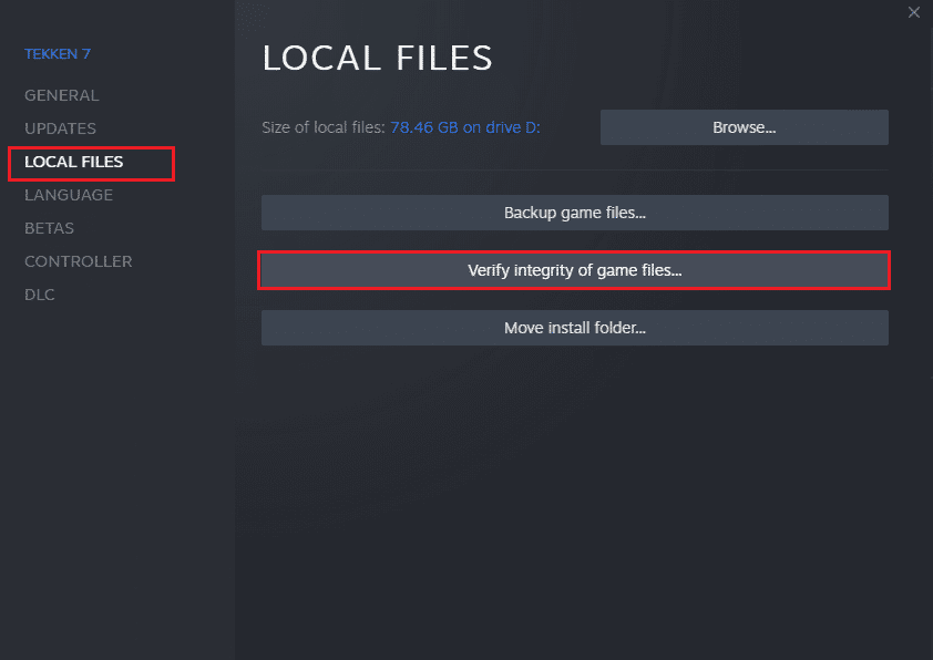 Fai clic sul pulsante Verifica integrità dei file di gioco