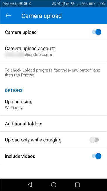 Options de téléchargement de caméra disponibles dans OneDrive pour Android