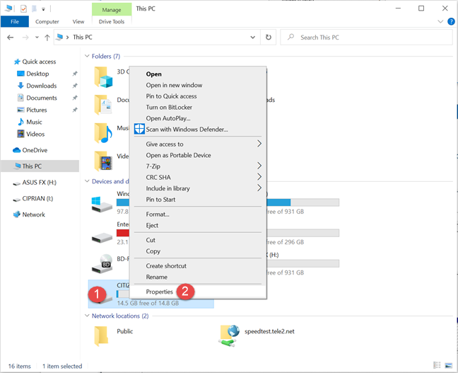 Nhấp chuột phải và chọn Thuộc tính trong File Explorer